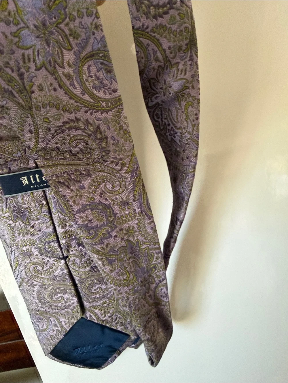 Altea Lavender and Olive Paisley Silk Tie